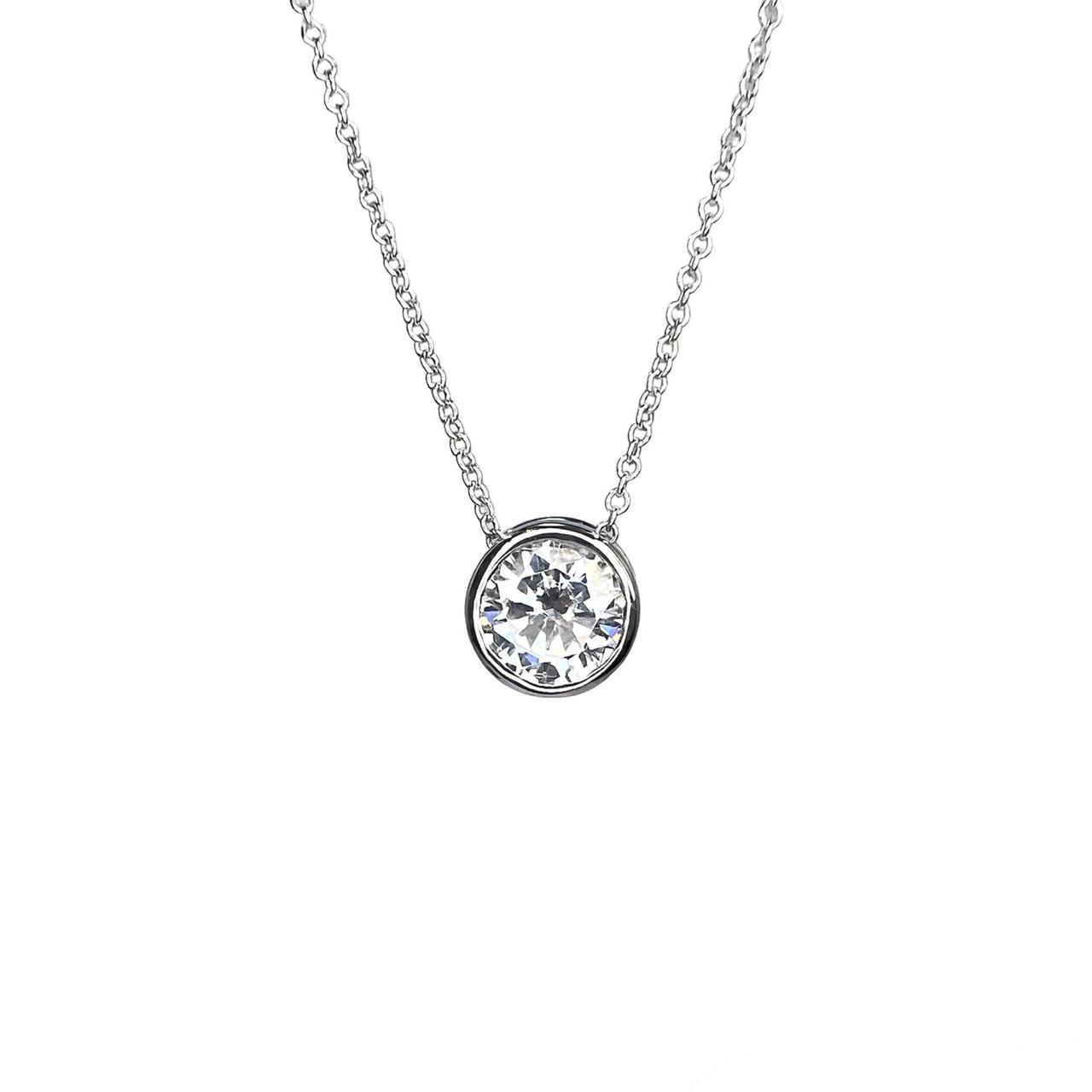 1 Carat Bezel Set Round GIA Certified Lab Grown Diamond Necklace Pendant White Gold 14K