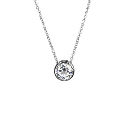 1 Carat Bezel Set Round GIA Certified Lab Grown Diamond Necklace Pendant White Gold 14K