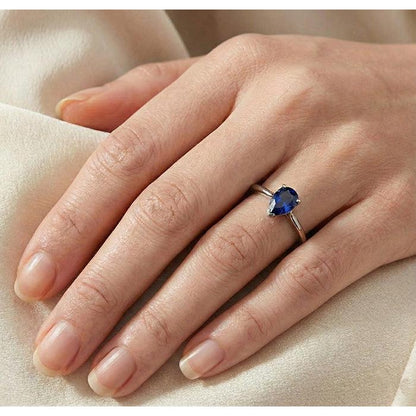 1 Carat Ceylon Sapphire Solitaire Ring Pear Cut Cathedral Setting