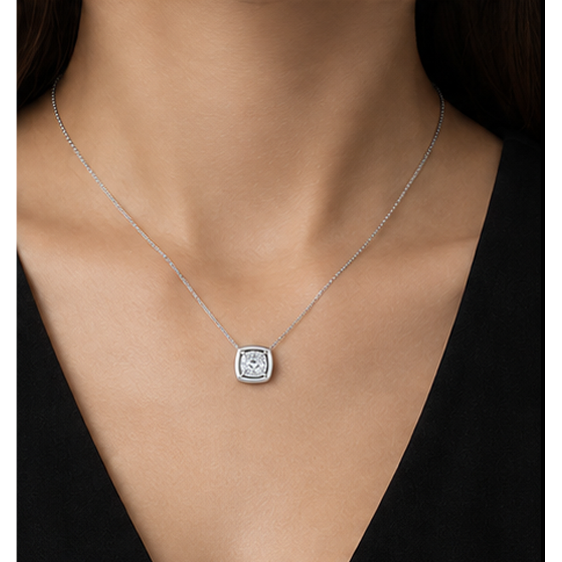 1 Carat Cushion Cut Natural Diamond Pendant White Gold 14K