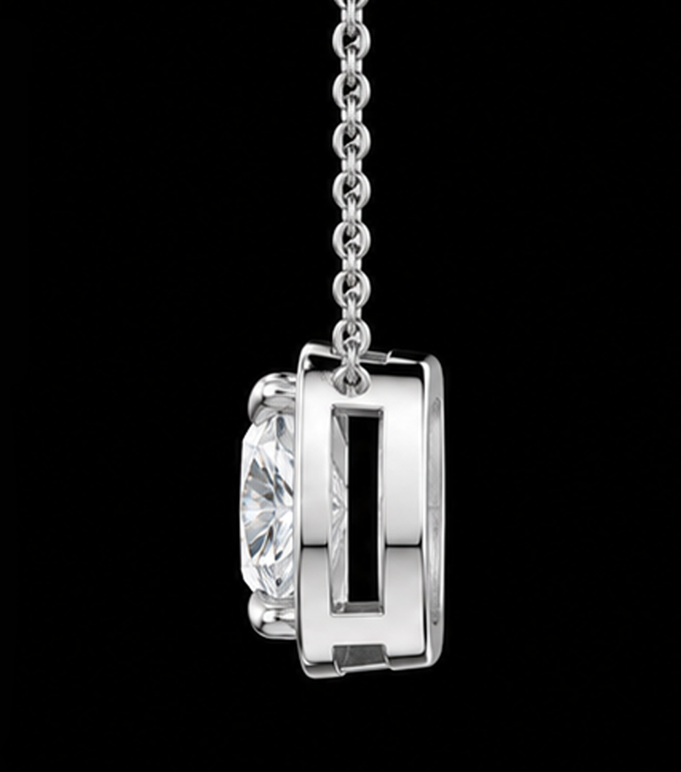 1 Carat Cushion Cut Lab Grown Diamond Pendant White Gold 14K