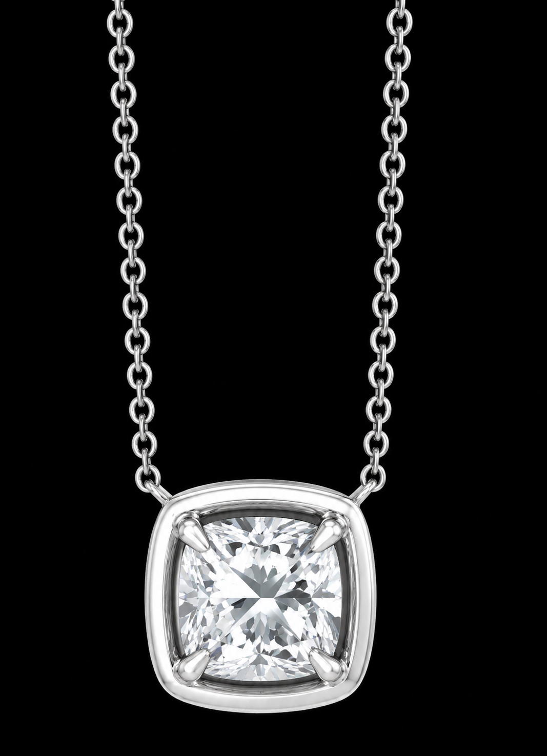 1 Carat Cushion Cut Lab Grown Diamond Pendant White Gold 14K