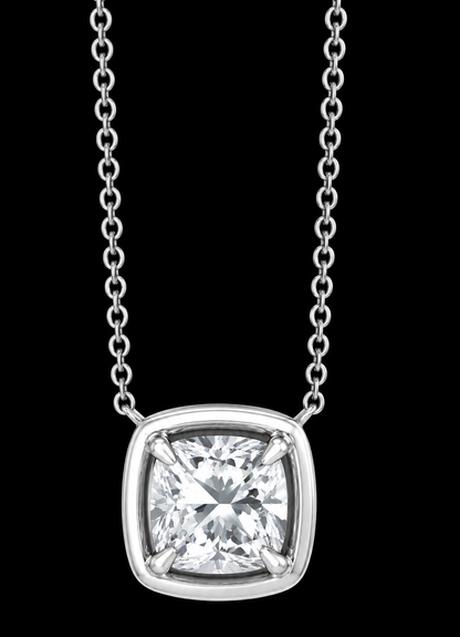 1 Carat Cushion Cut Lab Grown Diamond Pendant White Gold 14K
