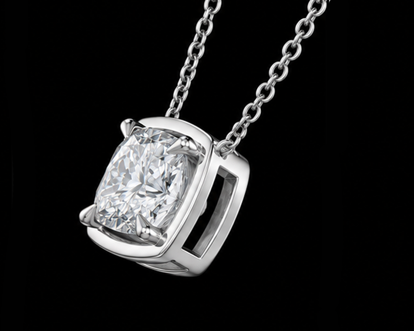 1 Carat Cushion Cut Lab Grown Diamond Pendant White Gold 14K