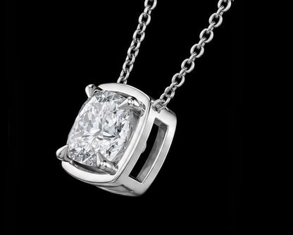 1 Carat Cushion Cut Lab Grown Diamond Pendant White Gold 14K