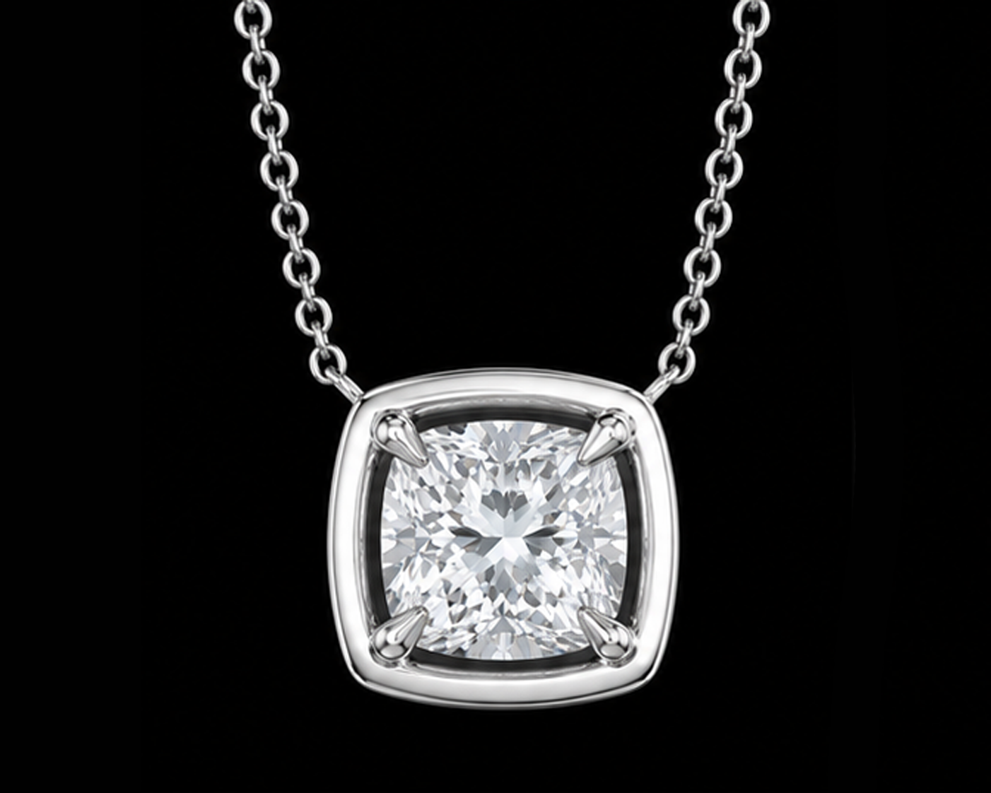 1 Carat Cushion Cut Lab Grown Diamond Pendant White Gold 14K