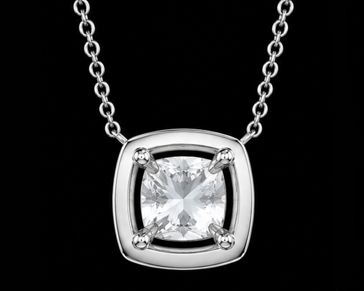 1 Carat Cushion Cut Lab Grown Diamond Pendant White Gold 14K