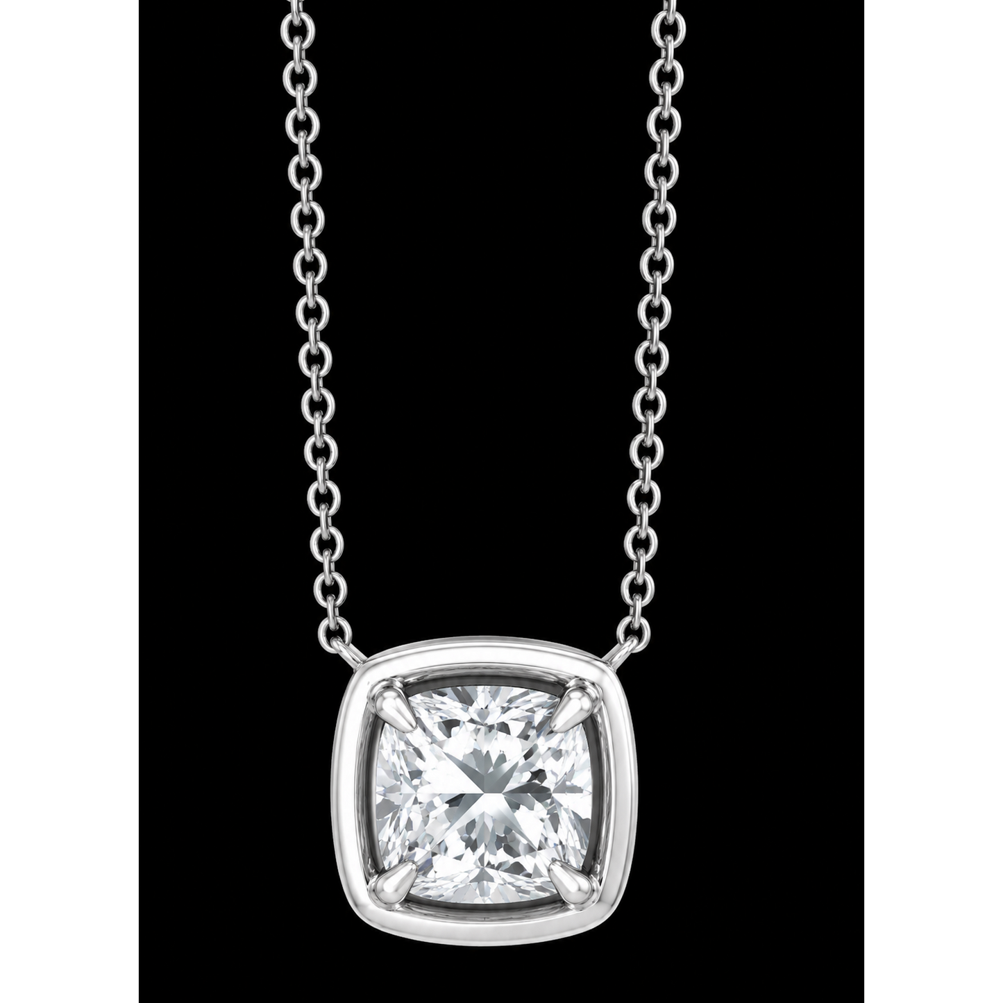 1 Carat Cushion Cut Natural Diamond Pendant White Gold 14K