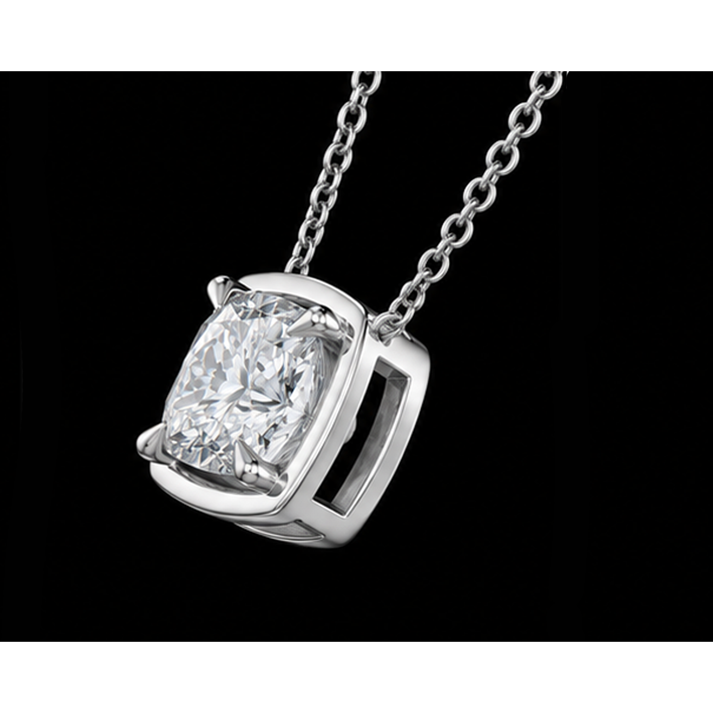 1 Carat Cushion Cut Natural Diamond Pendant White Gold 14K