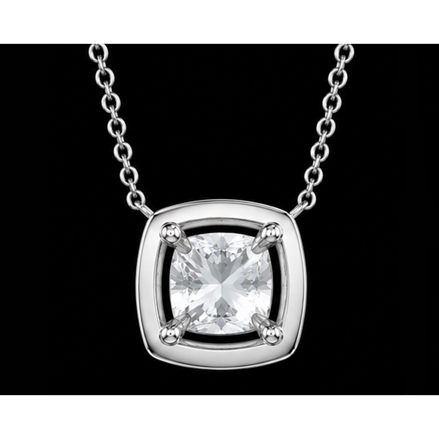 1 Carat Cushion Cut Natural  Diamond Pendant White Gold 14K