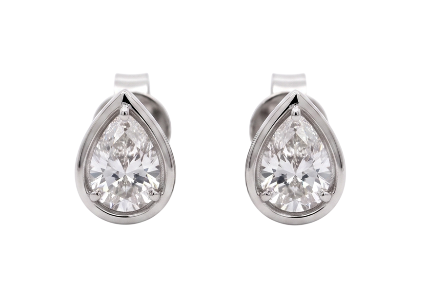 1 Carat Pear Cut Lab Grown Diamonds White Gold Earring
