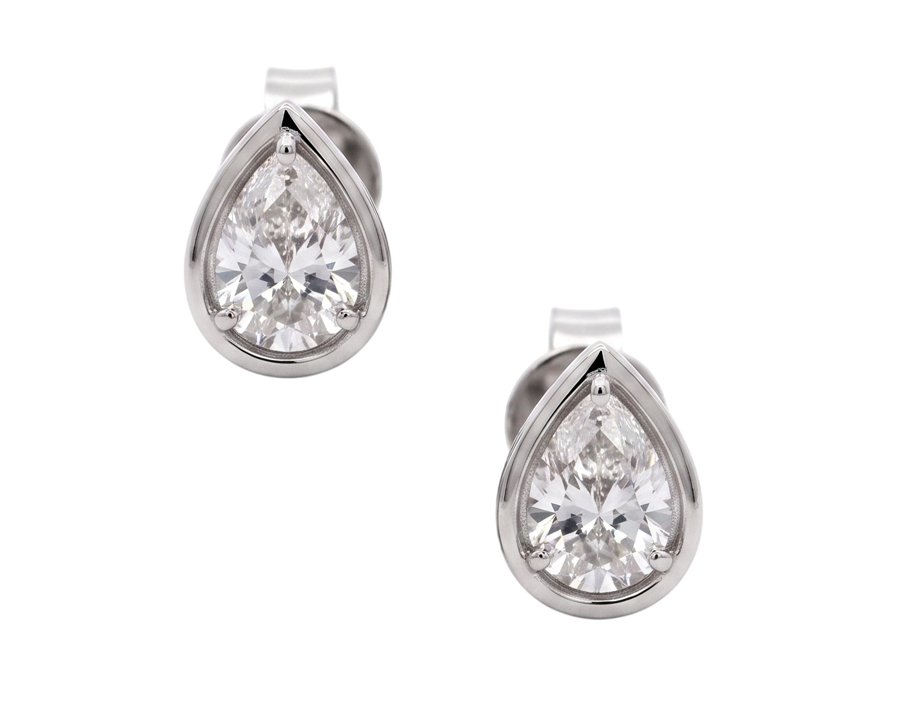 1 Carat Pear Cut Lab Grown Diamonds White Gold Earring