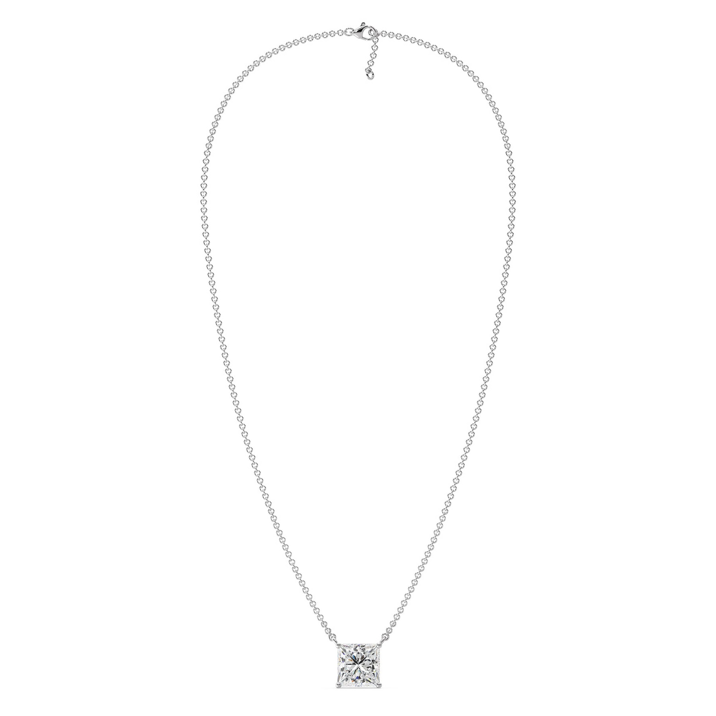 1 Carat Princess Cut Solitaire Natural Earth Mined Diamond Necklace Pendant
