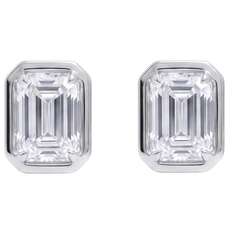 1 Carat Prong Set Emerald Cut Lab Grown Diamonds Stud Earring White Gold 14K