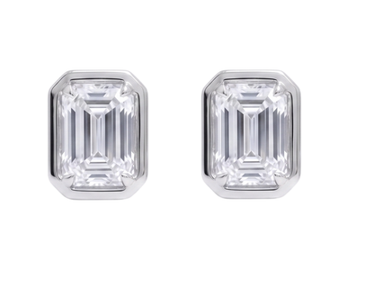 1 Carat Prong Set Emerald Cut Lab Grown Diamonds Stud Earring White Gold 14k
