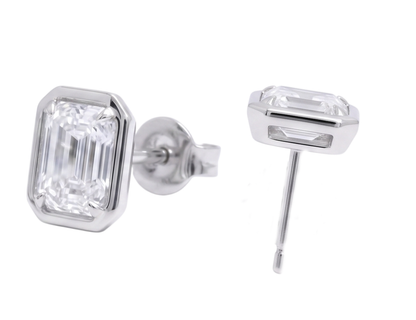1 Carat Prong Set Emerald Cut Lab Grown Diamonds Stud Earring White Gold 14k