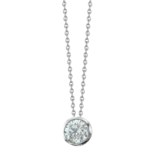 1 Carat Round Cut GIA Certified Lab Grown Diamond Bezel Set Pendant With Chain White Gold 14K