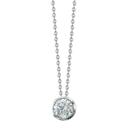 1 Carat Round Cut GIA Certified Lab Grown Diamond Bezel Set Pendant With Chain White Gold 14K