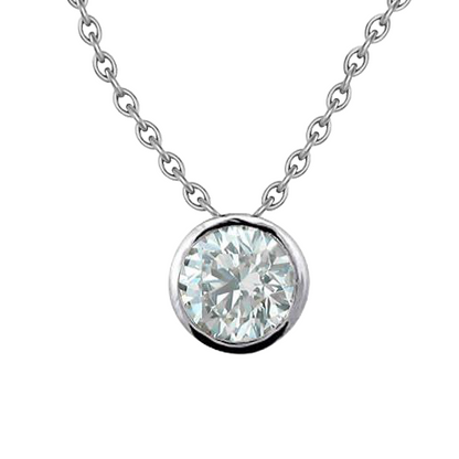 1 Carat Round Cut GIA Certified Lab Grown Diamond Bezel Set Pendant With Chain White Gold 14K