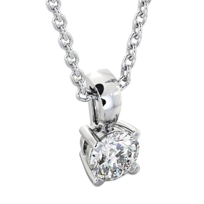 1 Carat Round Natural Diamond Necklace Pendant White Gold 14K