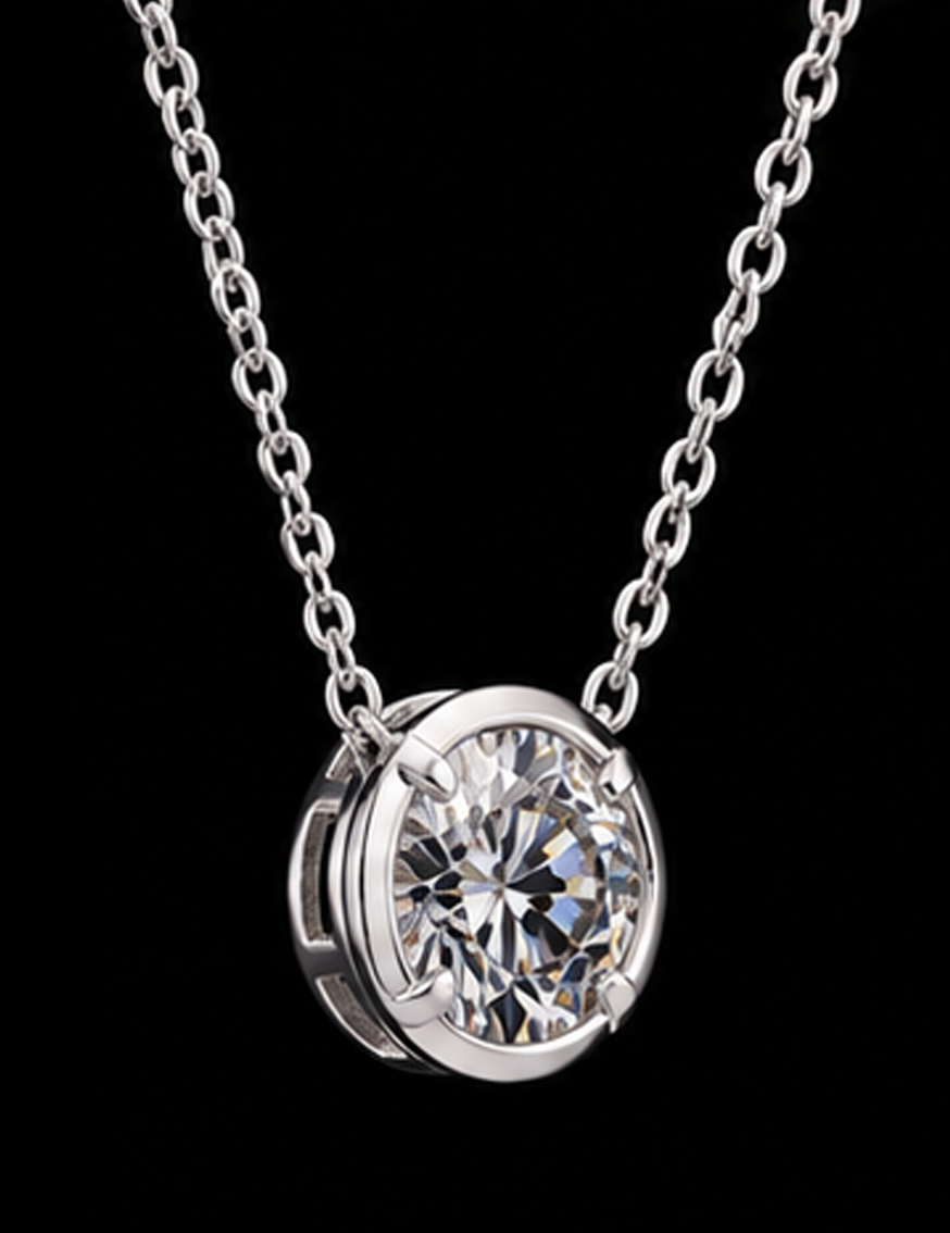 1 Carat Round Shape Lab Grown Diamond Pendant 14K White Gold