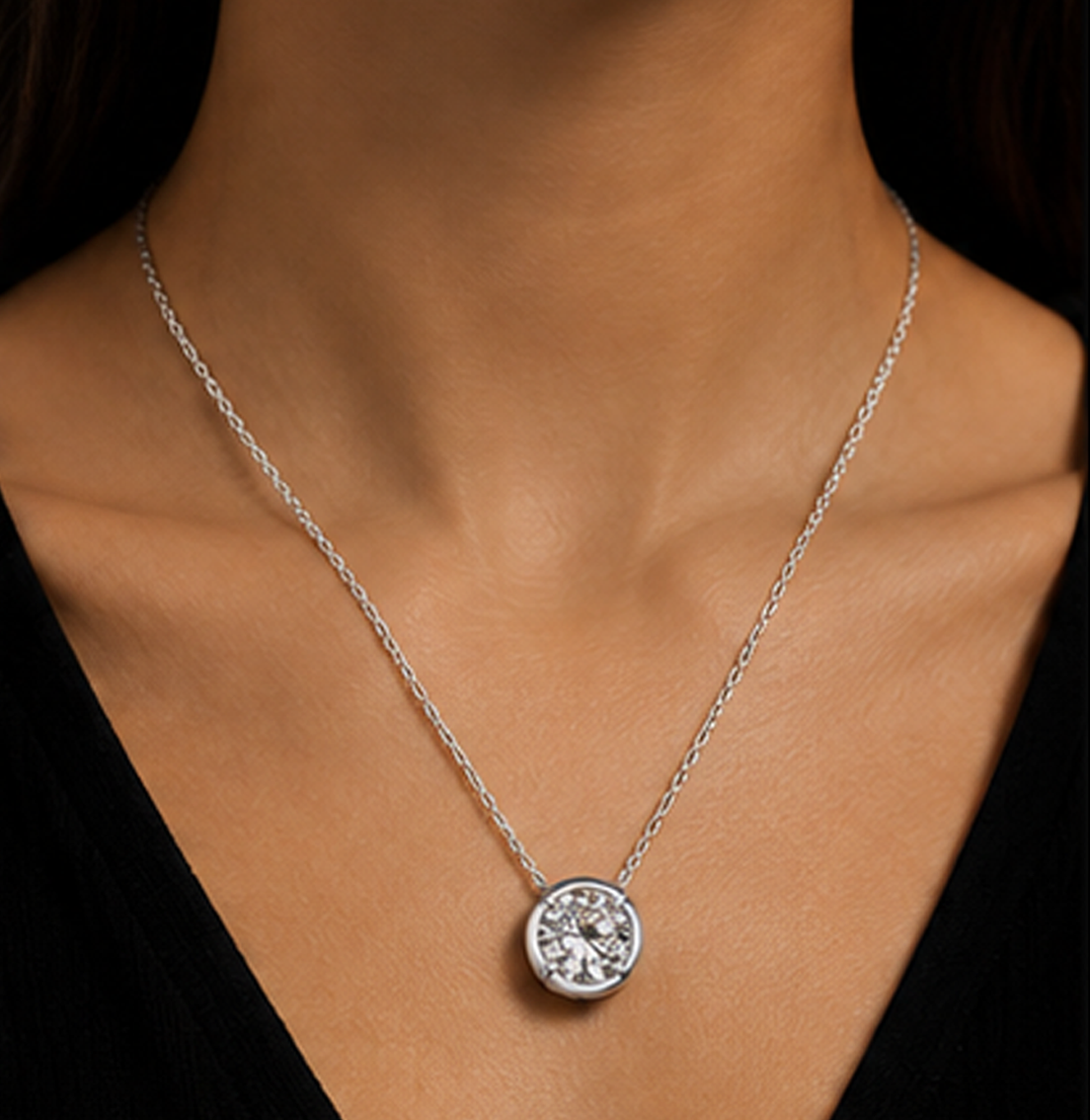 1 Carat Round Shape Lab Grown Diamond Pendant 14K White Gold