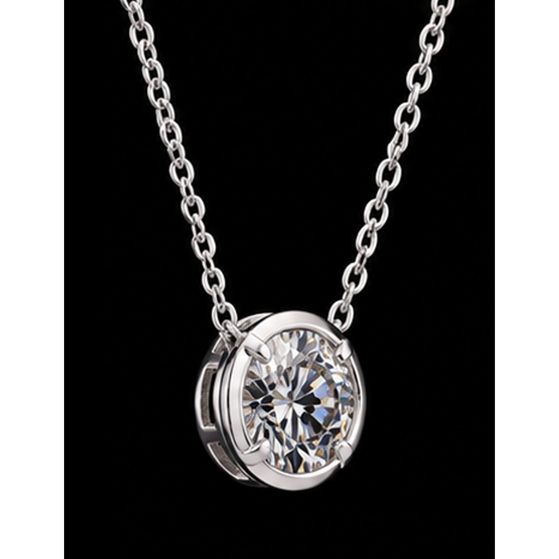 1 Carat Round Shape Natural Diamond Pendant 14K White Gold