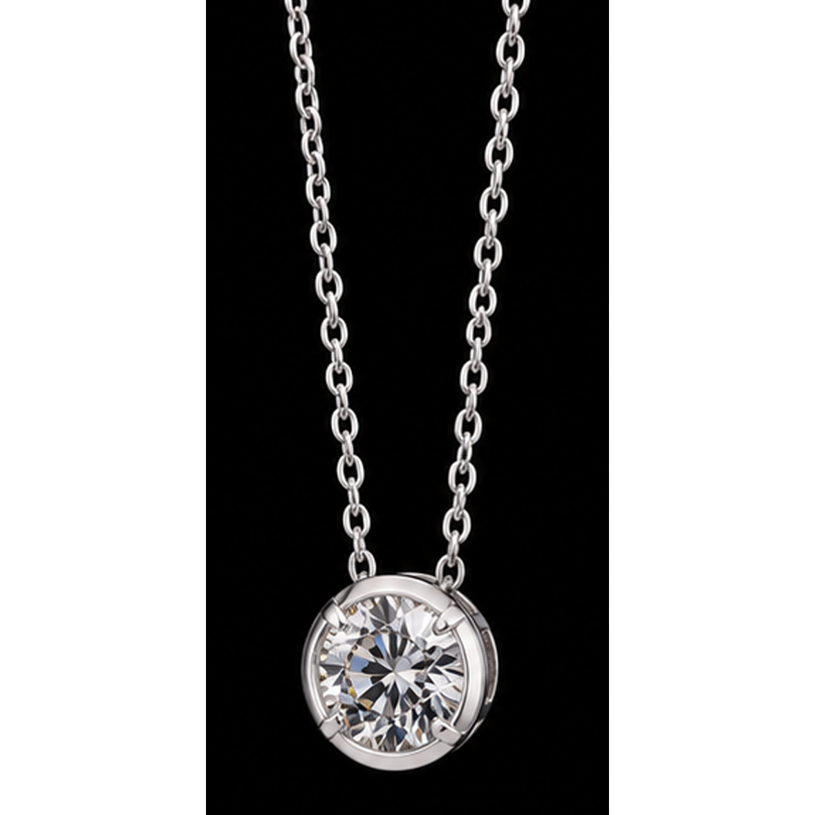 1 Carat Round Shape Natural Diamond Pendant 14K White Gold