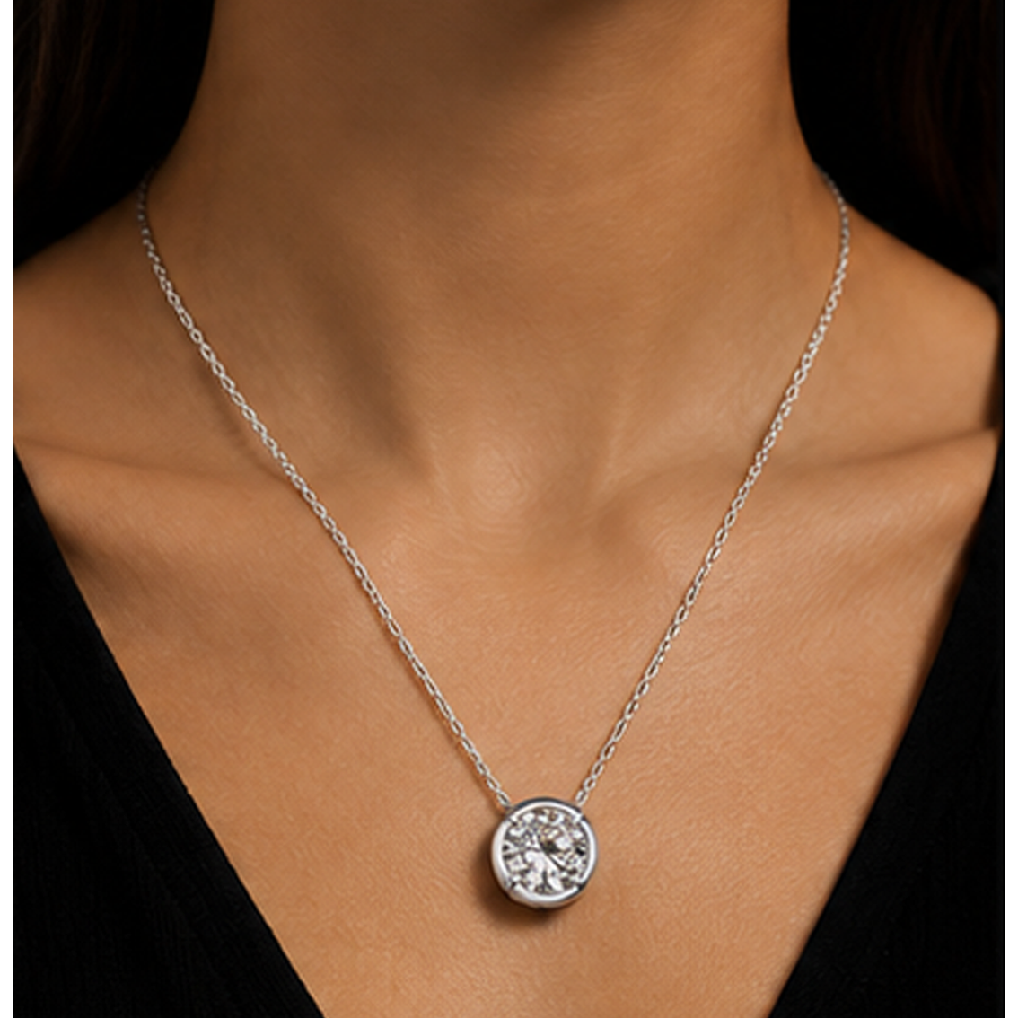 1 Carat Round Shape Natural Diamond Pendant 14K White Gold