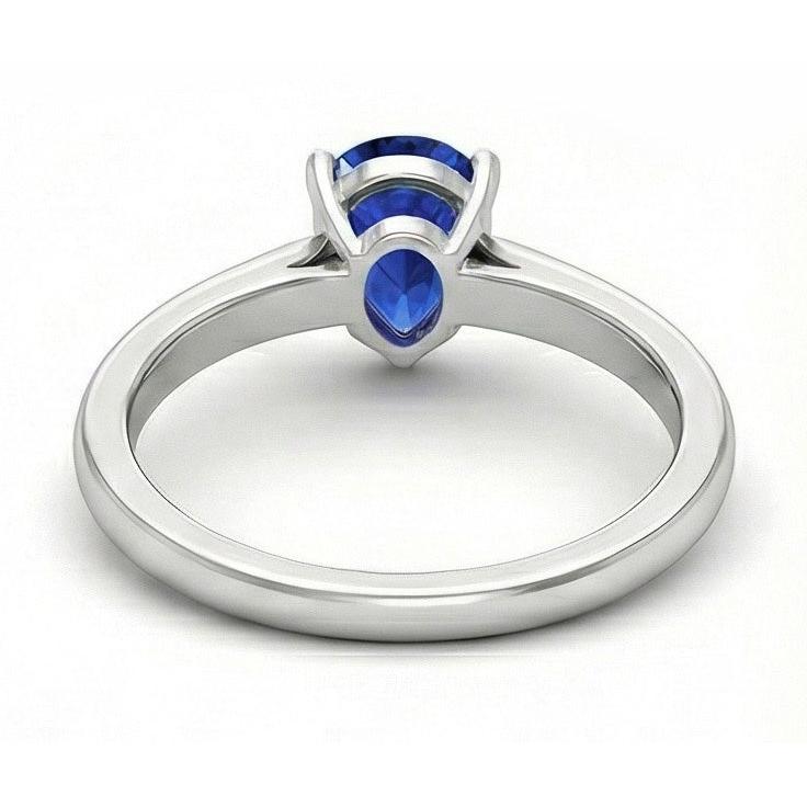 1 Carat Solitaire Pear Deep Blue Sapphire Ring White Gold