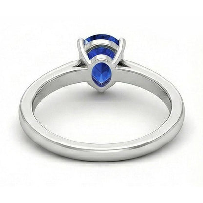 1 Carat Solitaire Pear Deep Blue Sapphire Ring White Gold