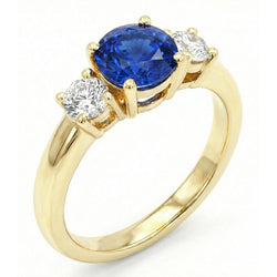 1 Carat Three Stone Natural Earth Mined Diamond and Gemstone Engagement Ring 14K Yellow Gold