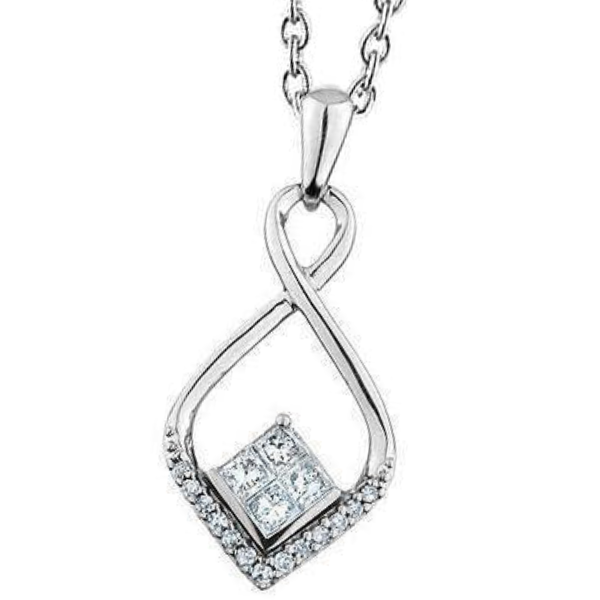 1 Ct Princess And Round Natural Earth Mined Diamond Love Pendant 14K White Gold