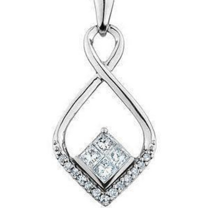 1 Ct Princess And Round Natural Earth Mined Diamond Love Pendant 14K White Gold