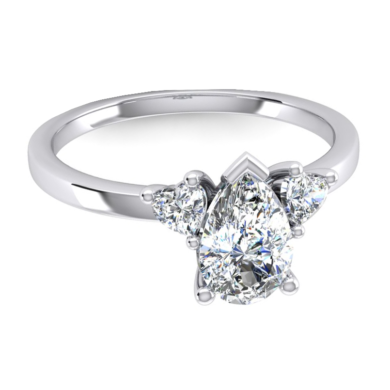 2 Carats Three Stone Pear and Heart Cut Lab Grown Diamond Ring