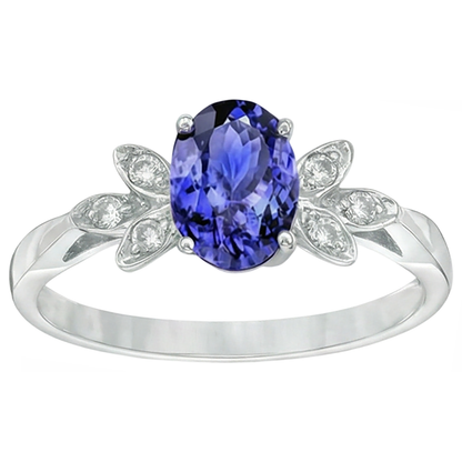 2.05 Carats Tanzanite And Natural Earth Mined Diamond Ring White Gold 14K