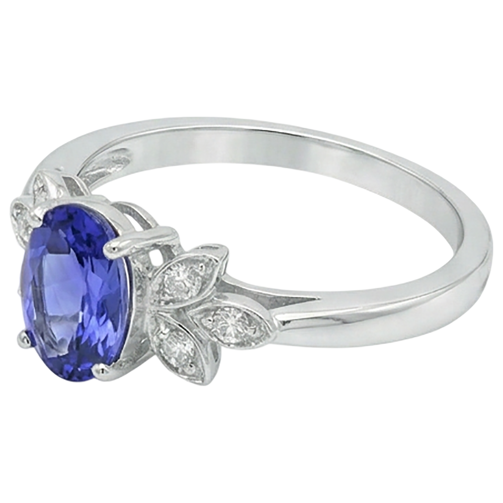 2.05 Carats Tanzanite And Natural Earth Mined Diamond Ring White Gold 14K