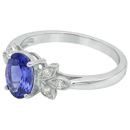 2.05 Carats Tanzanite And Natural Earth Mined Diamond Ring White Gold 14K