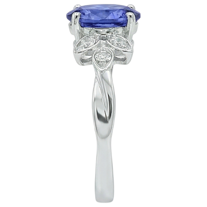 2.05 Carats Tanzanite And Natural Earth Mined Diamond Ring White Gold 14K