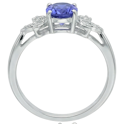 2.05 Carats Tanzanite And Natural Earth Mined Diamond Ring White Gold 14K