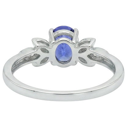 2.05 Carats Tanzanite And Natural Earth Mined Diamond Ring White Gold 14K