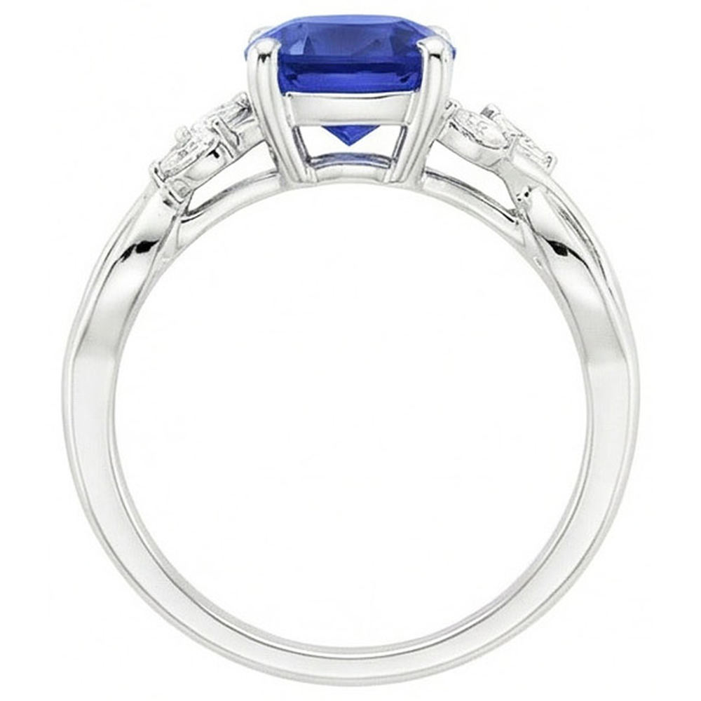 2.10 Carats Kashmir Sapphire And Natural Earth Mined Diamonds Ring 14K White Gold