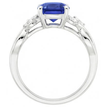 2.10 Carats Kashmir Sapphire And Natural Earth Mined Diamonds Ring 14K White Gold