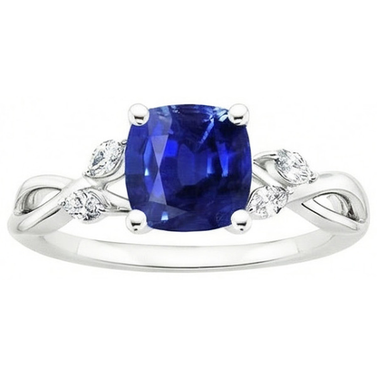 2.10 Carats Kashmir Sapphire And Natural Earth Mined Diamonds Ring 14K White Gold