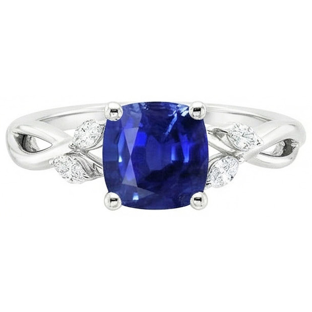 2.10 Carats Kashmir Sapphire And Natural Earth Mined Diamonds Ring 14K White Gold