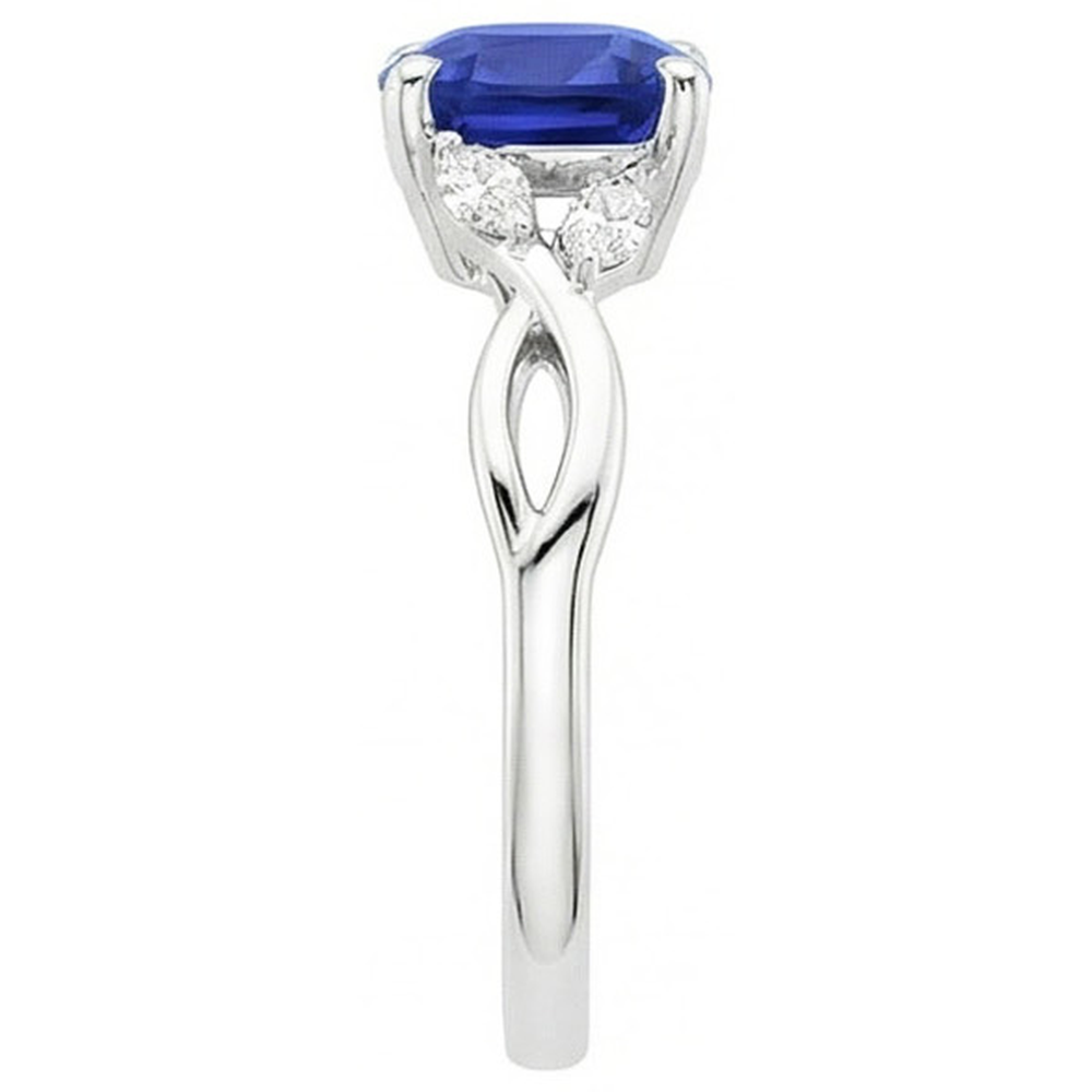 2.10 Carats Kashmir Sapphire And Natural Earth Mined Diamonds Ring 14K White Gold