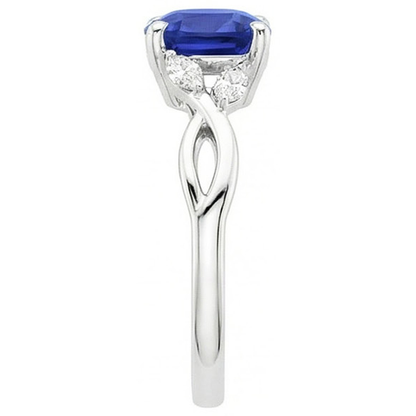 2.10 Carats Kashmir Sapphire And Natural Earth Mined Diamonds Ring 14K White Gold