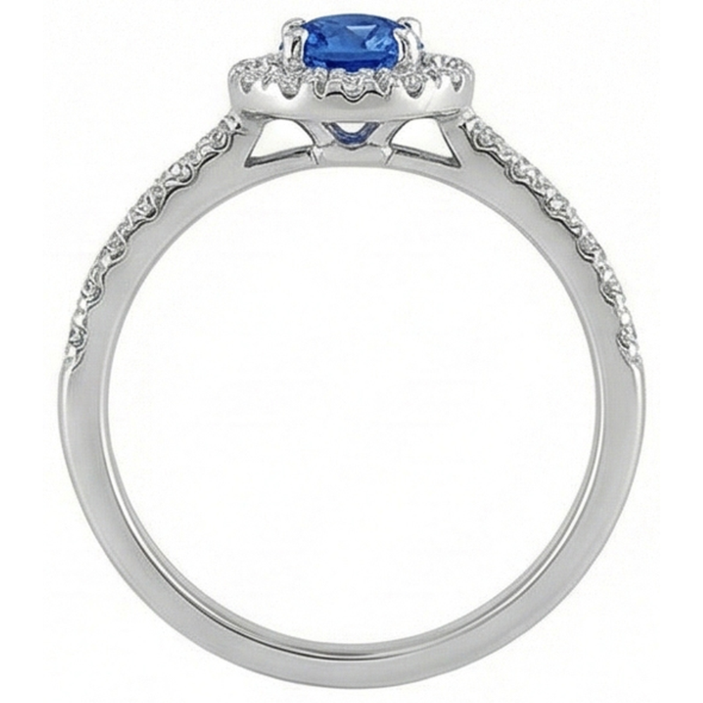 2.10 Carats Sri Lanka Sapphire And Natural Earth Mined Diamond Ring White Gold 14K