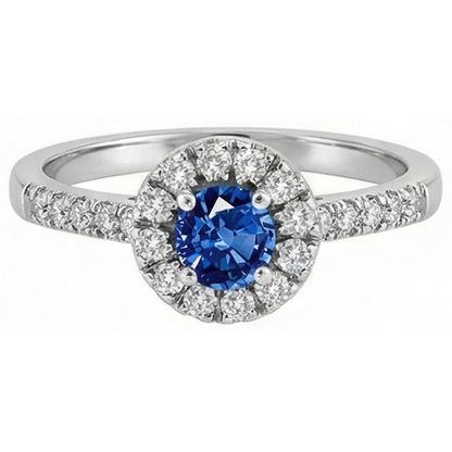 2.10 Carats Sri Lanka Sapphire And Natural Earth Mined Diamond Ring White Gold 14K