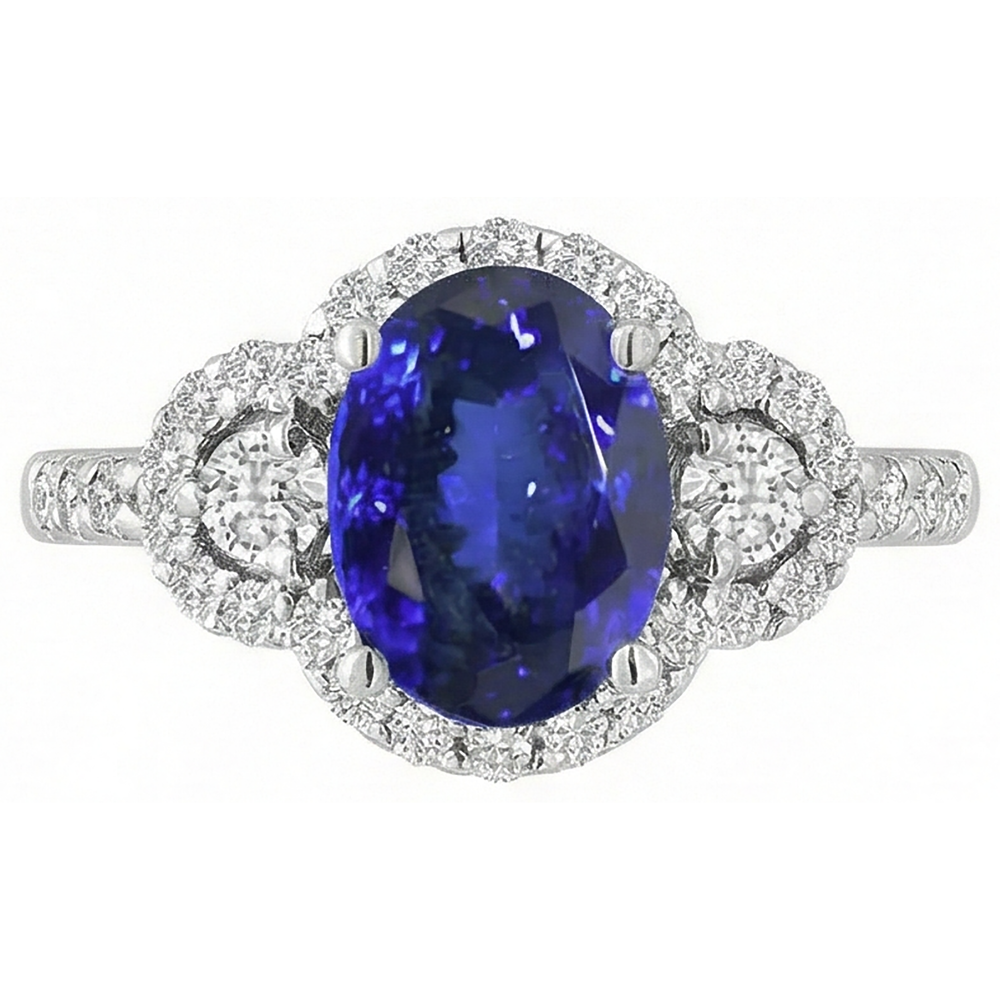 2.10 Carats Tanzanite And Natural Earth Mined Diamonds Ring 14K Gold White New